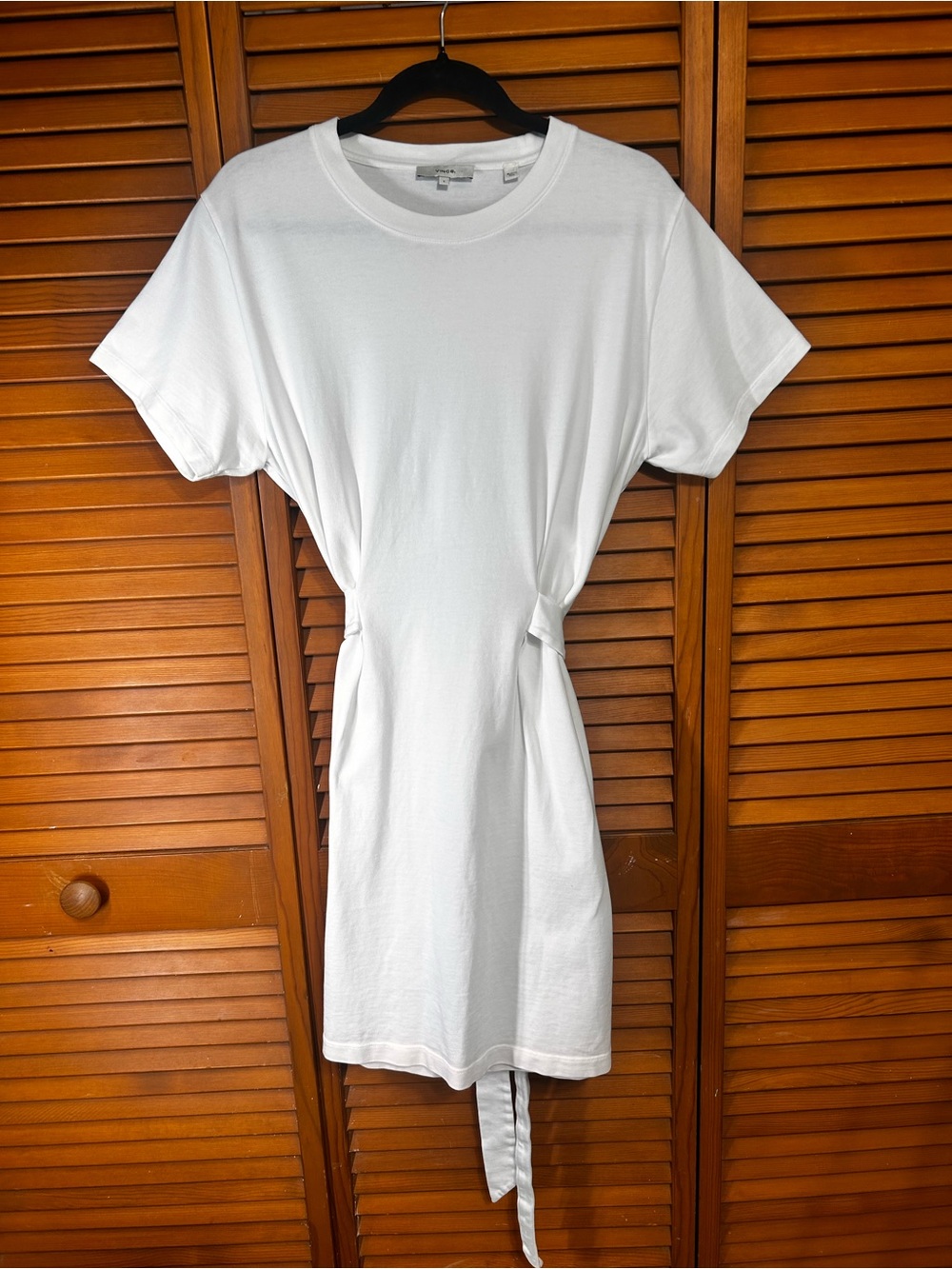 Vince Tie Waist White Cotton T-Shirt Dress - Size Large